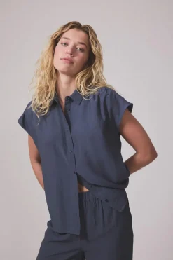 Modström Jeans & Casuals|Blouses^Dames blouse korte mouw blauw