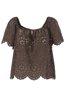JcSophie Blouses^Dames blouse korte mouw bruin