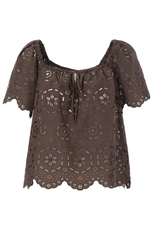 JcSophie Blouses^Dames blouse korte mouw bruin