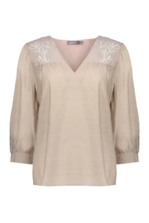 Geisha Jeans & Casuals|Blouses^Dames blouse korte mouw bruin