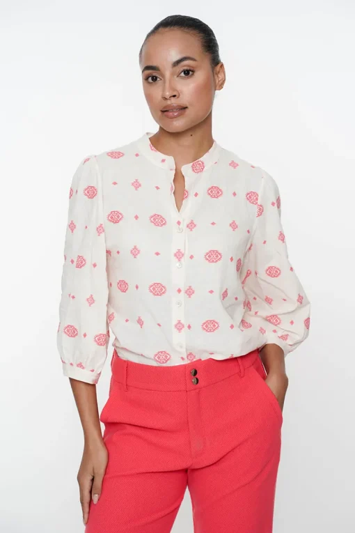 Geisha Jeans & Casuals|Blouses^Dames blouse korte mouw grijs