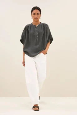 By Bar Jeans & Casuals|Blouses^Dames blouse korte mouw grijs