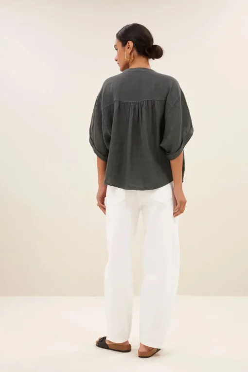 By Bar Jeans & Casuals|Blouses^Dames blouse korte mouw grijs