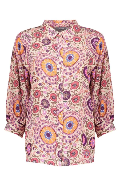 Geisha Jeans & Casuals|Blouses^Dames blouse korte mouw paars