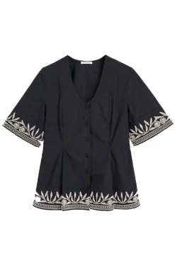 By Malene Birger Designer|Blouses^Dames blouse korte mouw zwart