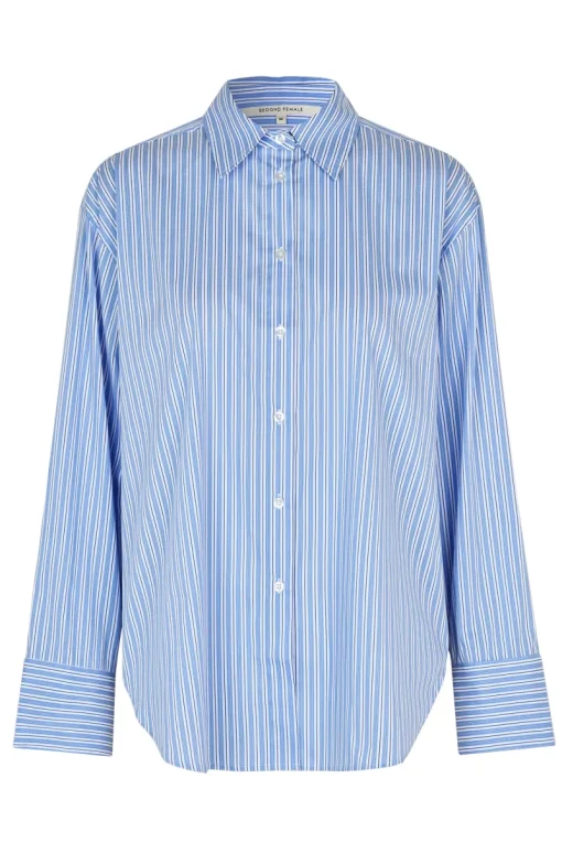 Second Female Jeans & Casuals|Blouses^Dames blouse lange mouw blauw