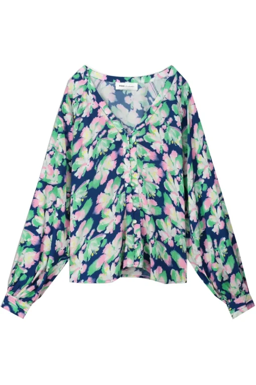 POM Amsterdam Outlet^Dames blouse lange mouw blauw