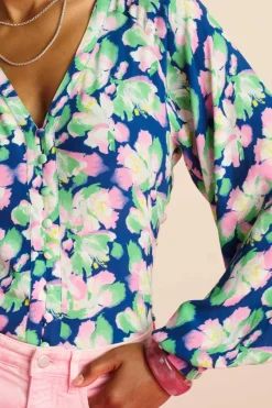 POM Amsterdam Outlet^Dames blouse lange mouw blauw