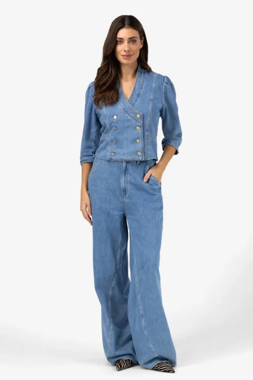 Ibana Designer|Blouses^Dames blouse lange mouw blauw