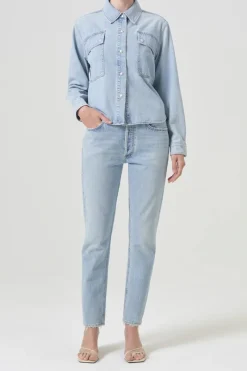 Agolde Designer|Blouses^Dames blouse lange mouw blauw
