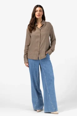 Ibana Designer|Blouses^Dames blouse lange mouw bruin