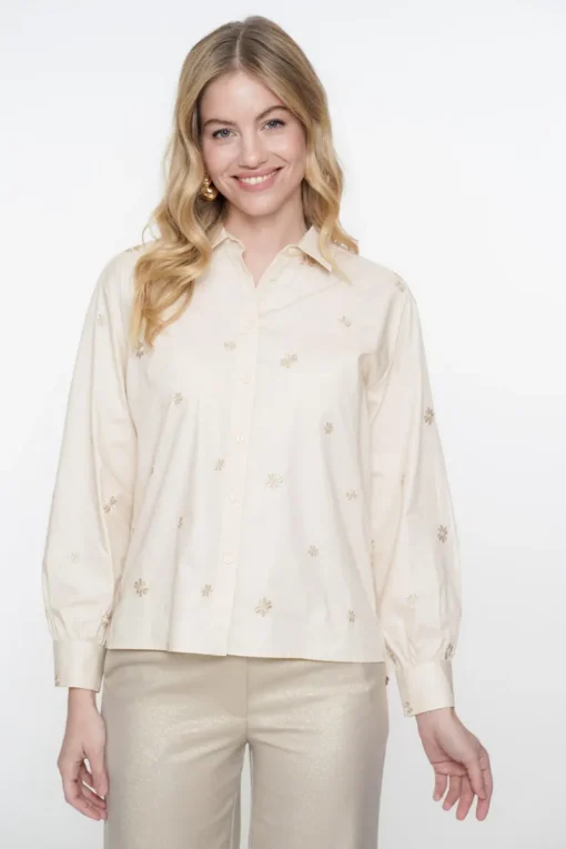 Geisha Jeans & Casuals|Blouses^Dames blouse lange mouw grijs