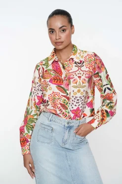 Geisha Jeans & Casuals|Blouses^Dames blouse lange mouw oranje