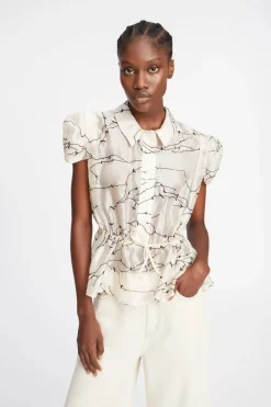 Munthe Designer|Blouses^Dames blouse mouwloos ecru
