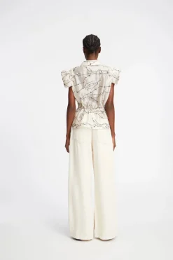 Munthe Designer|Blouses^Dames blouse mouwloos ecru
