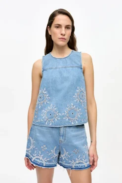Ganni Designer|Tops & T-shirts^Dames top blauw