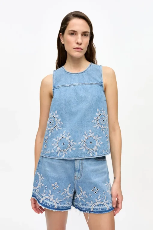 Ganni Designer|Tops & T-shirts^Dames top blauw
