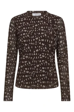 Haute lAmitie Jeans & Casuals|Tops & T-shirts^Dames t-shirt korte mouw bruin