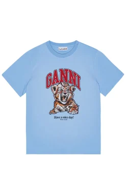 Ganni Designer|Tops & T-shirts^Dames t-shirt korte mouw blauw