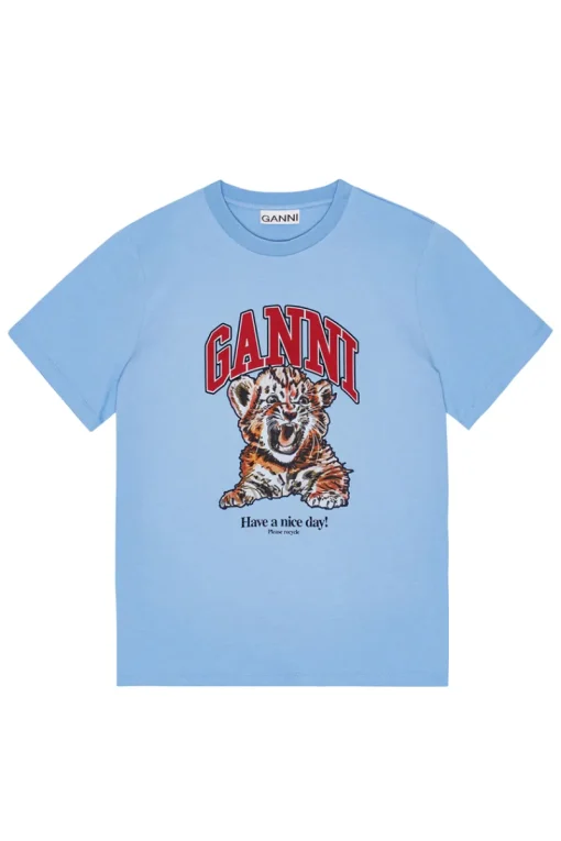 Ganni Designer|Tops & T-shirts^Dames t-shirt korte mouw blauw