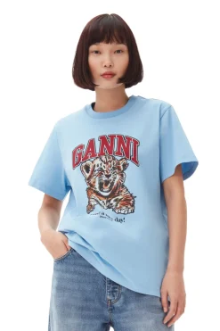 Ganni Designer|Tops & T-shirts^Dames t-shirt korte mouw blauw