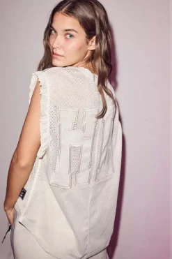 Haute lAmitie Jeans & Casuals|Tops & T-shirts^Dames t-shirt korte mouw ecru