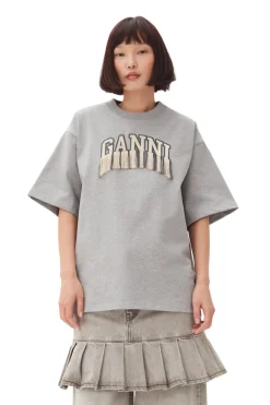 Ganni Designer|Tops & T-shirts^Dames t-shirt korte mouw grijs