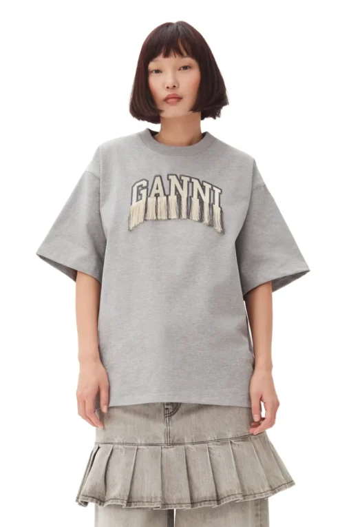 Ganni Designer|Tops & T-shirts^Dames t-shirt korte mouw grijs