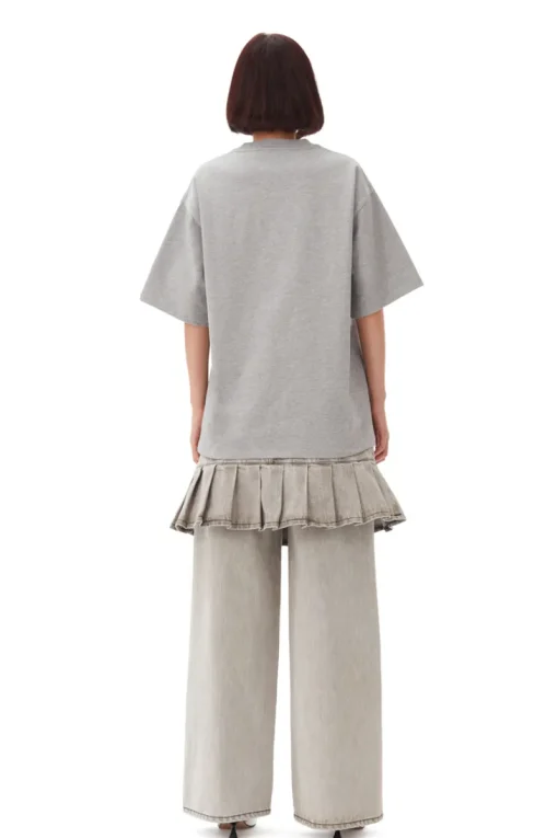 Ganni Designer|Tops & T-shirts^Dames t-shirt korte mouw grijs