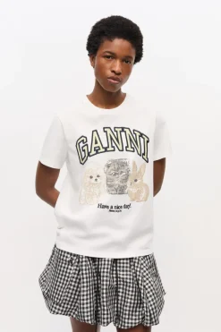 Ganni Designer|Tops & T-shirts^Dames t-shirt korte mouw wit