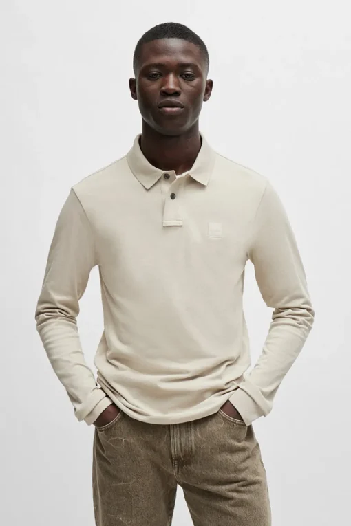 Boss Orange Jeans & Casuals|T-shirts & Polo's^Heren polo lange mouw bruin