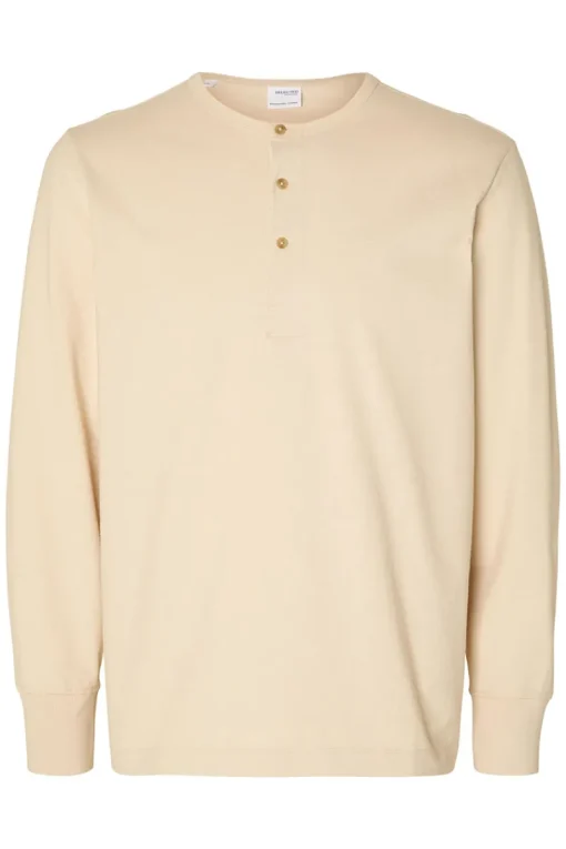 Selected Outlet^Heren t-shirt lange mouw bruin