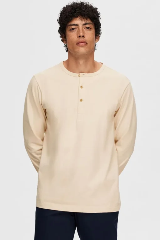 Selected Outlet^Heren t-shirt lange mouw bruin